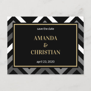 Personalised - Black Gold Chevron Save The Date Postcard