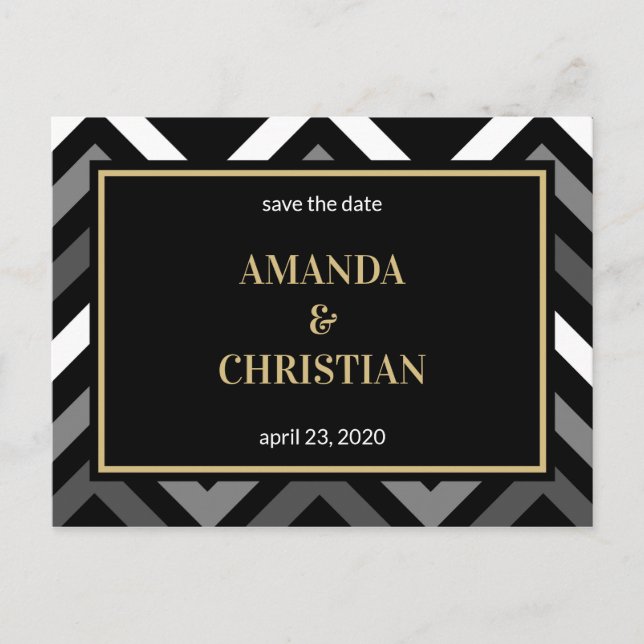 Personalised - Black Gold Chevron Save The Date Postcard (Front)