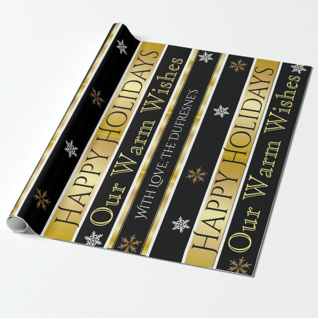 Personalised Black & Gold Christmas Wrapping Paper (Unrolled)