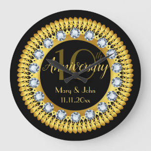 Personalised Black Gold Diamond Anniversary Luxury Large Clock