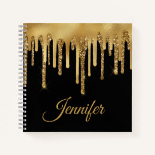 personalised black gold dripping glitters luxury  notebook