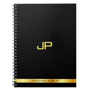 Personalised Black Gold Elegant Monogram Template Notebook