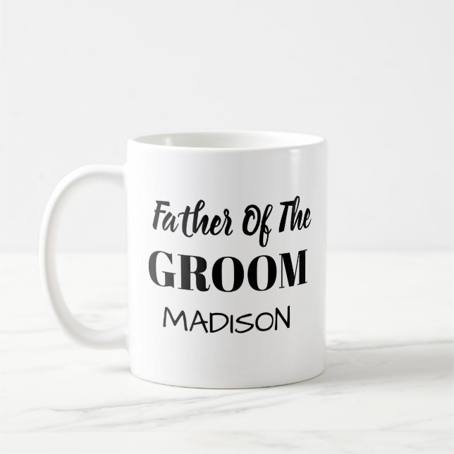 Personalised black gold father of the groom coffee coffee mug (Left)