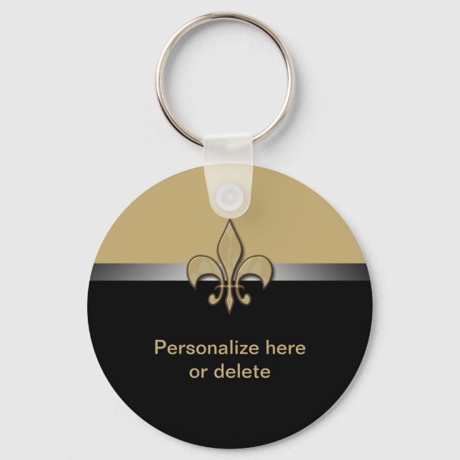 Personalised Black Gold Fleur de Lis Key Ring (Front)
