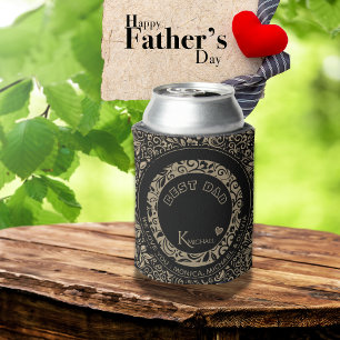 Personalised Black Gold Floral Pattern Monogram Can Cooler