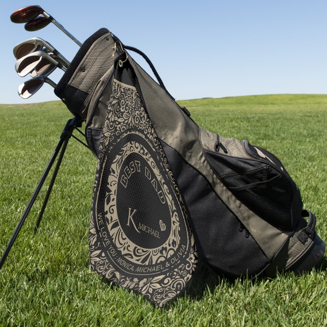 Personalised Black Gold Floral Pattern Monogram Golf Towel (Personalized Black Gold Floral Pattern Monogram Golf Towe)