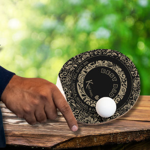 Personalised Black Gold Floral Pattern Monogram Ping Pong Paddle