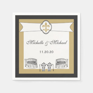 Personalised Black Gold French Quarter Scene Napkin