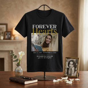 Personalised Black Gold Funeral Photo Memorial T-Shirt