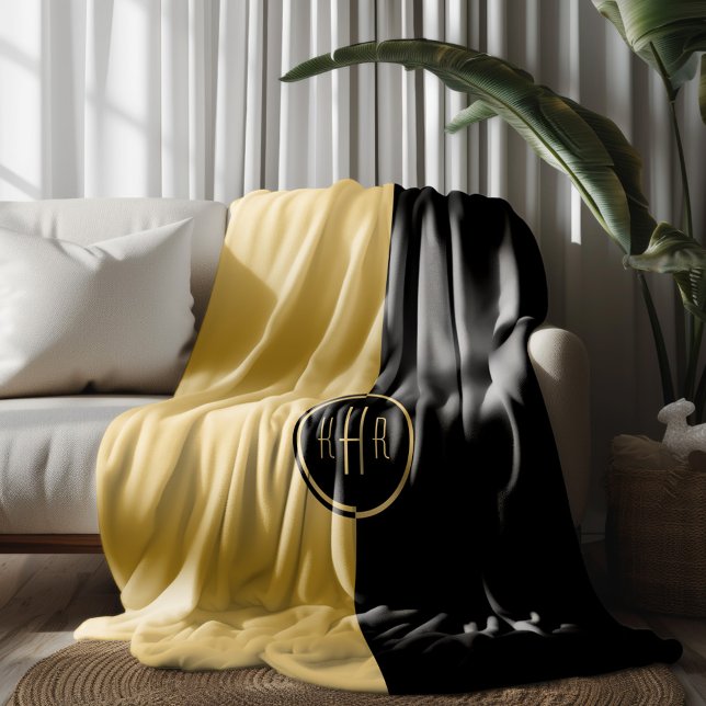 Personalised Black & Gold Geometric Design Fleece Blanket (Creator Uploaded)