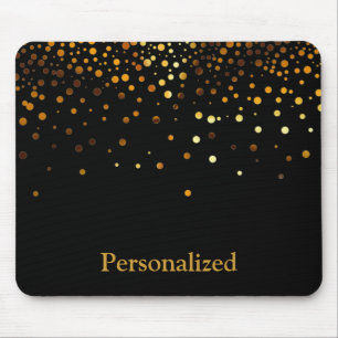 Personalised Black Gold Glitter Faux Foil Mouse Pad