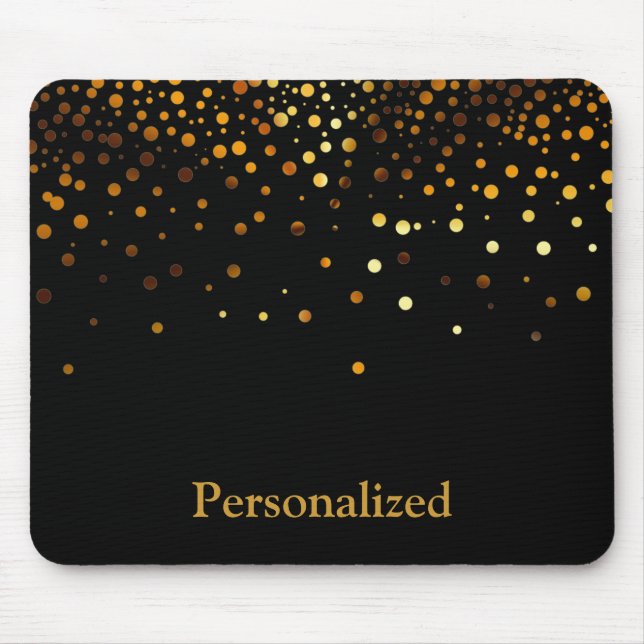 Personalised Black Gold Glitter Faux Foil Mouse Pad (Front)
