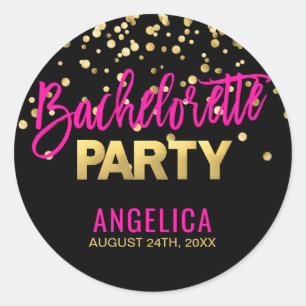 Personalised Black Gold Hot Pink BACHELORETTE Classic Round Sticker