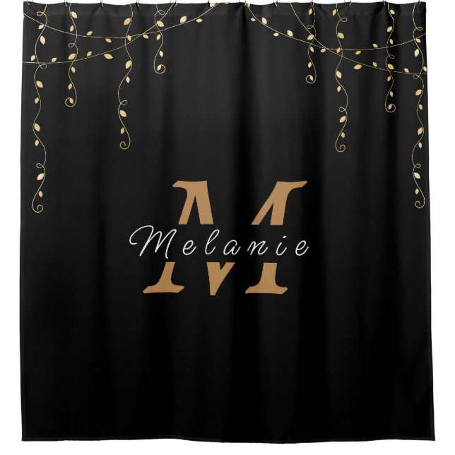Personalised Black & Gold Initial  Shower Curtain (Front)