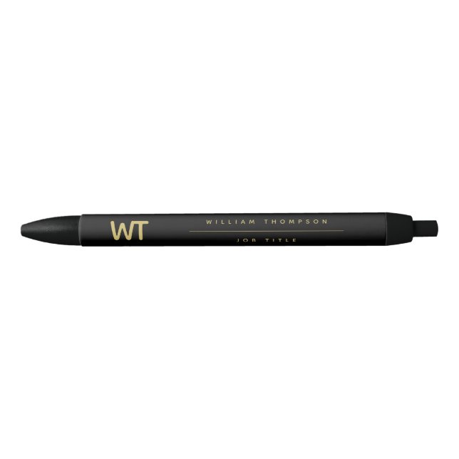 Personalised Black Gold Initials Logo Black Ink Pen (Front)