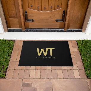 Personalised Black Gold Initials Logo  Doormat