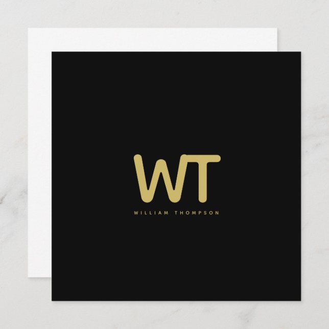 Personalised Black Gold Initials Logo Note Card (Front/Back)