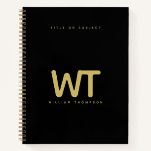 Personalised Black Gold Initials Logo Notebook