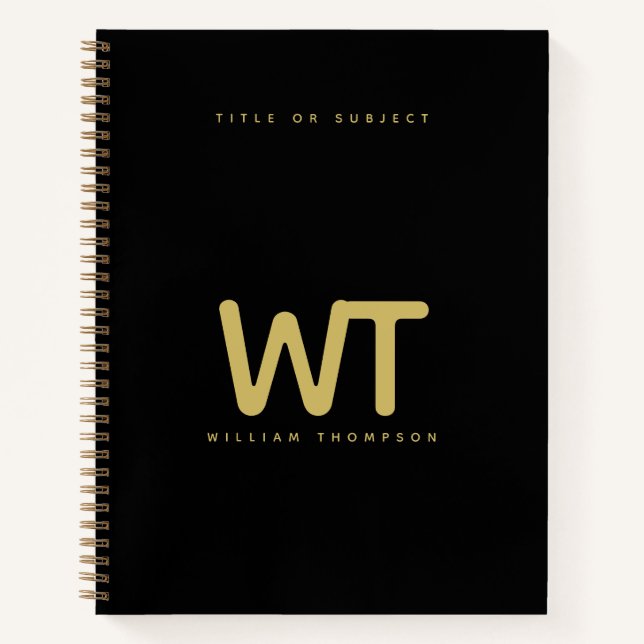Personalised Black Gold Initials Logo Notebook (Front)