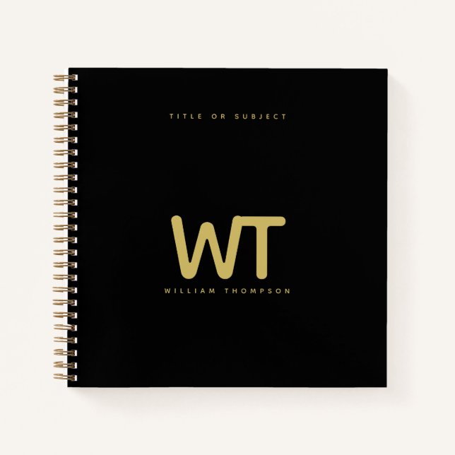 Personalised Black Gold Initials Logo Notebook (Front)
