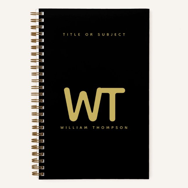 Personalised Black Gold Initials Logo  Notebook (Front)