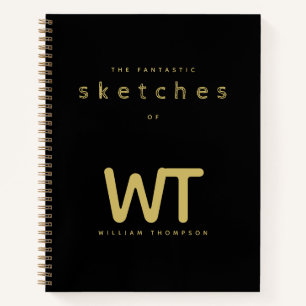 Personalised Black Gold Initials Logo Sketchbook Notebook