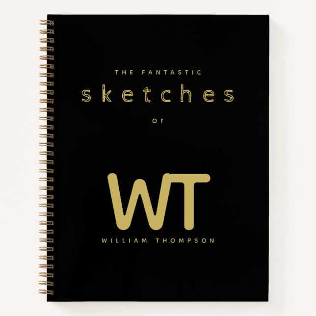 Personalised Black Gold Initials Logo Sketchbook Notebook (Front)
