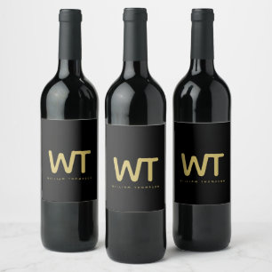 Personalised Black Gold Initials Logo Wine Label