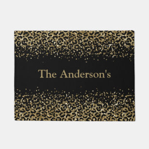 Personalised Black Gold Leopard Print Trendy Chic Doormat