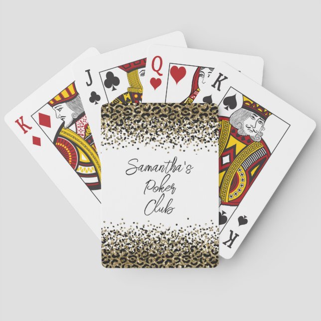 Personalised Black Gold Leopard Print Trendy Chic Playing Cards (Back)