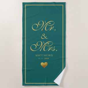 Personalised black gold love Heart mr and mrs Bea Beach Towel