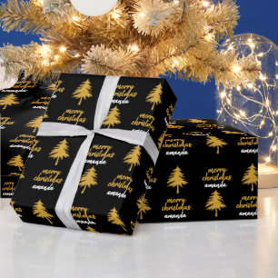 Personalised Black Gold Merry Christmas Gift Wrapping Paper