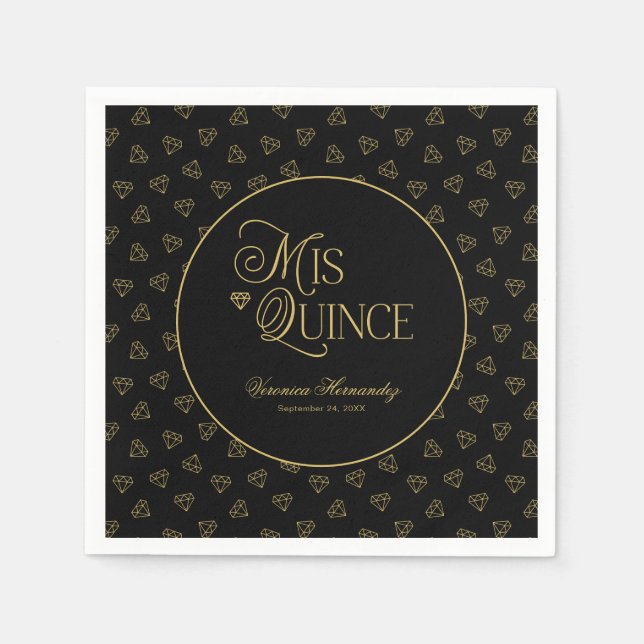 Personalised Black Gold Mis Quince Quinceanera  Napkin (Front)