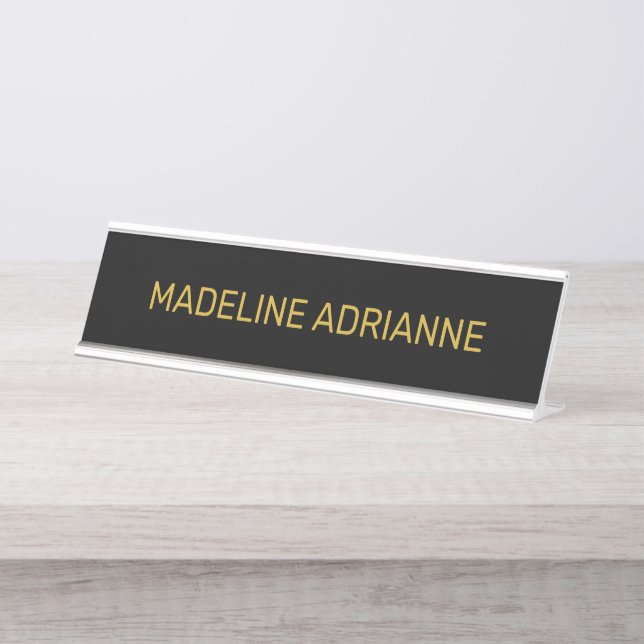 Personalised Black & Gold Modern Desk Name Plate (Front)