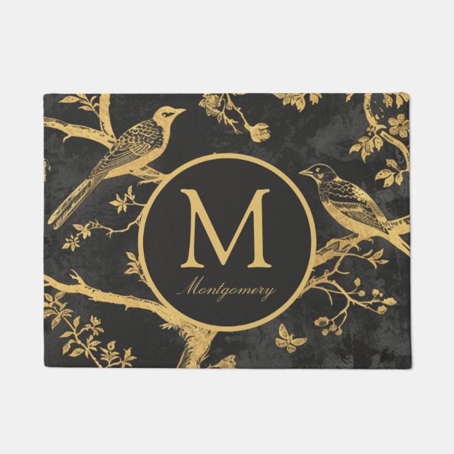 Personalised Black Gold Monogram Doormat (Front)