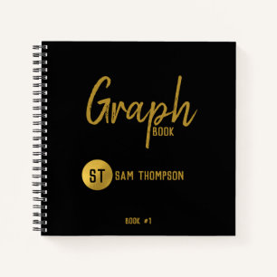 Personalised Black & Gold Monogram Graph Notebook