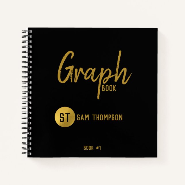 Personalised Black & Gold Monogram Graph Notebook (Front)