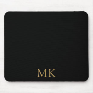 Personalised Black Gold Monogram Initials Mouse Pad