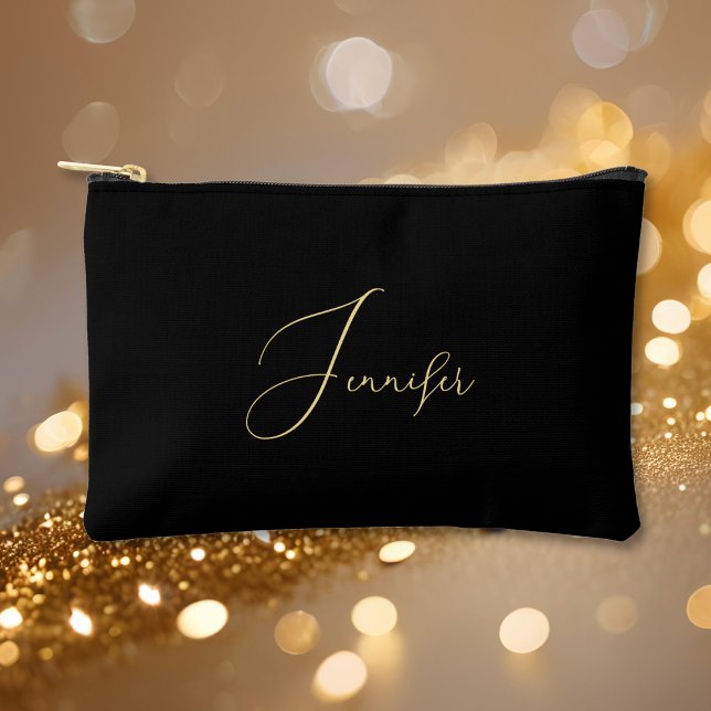 Personalised Black Gold Monogram Makeup Cosmetic Accessory Pouch (Personalized Black Gold Monogram Makeup Cosmetic Accessory Pouch)