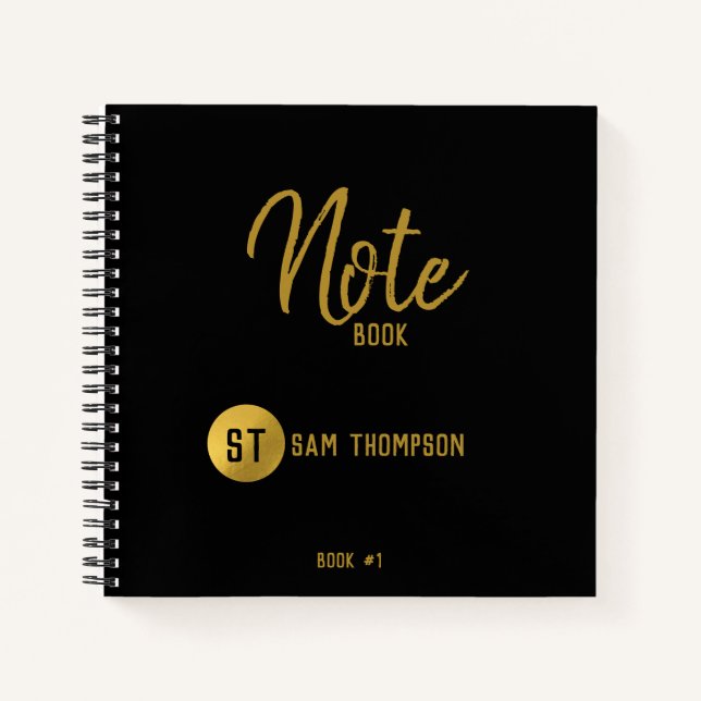 Personalised Black & Gold Monogram Notebook (Front)