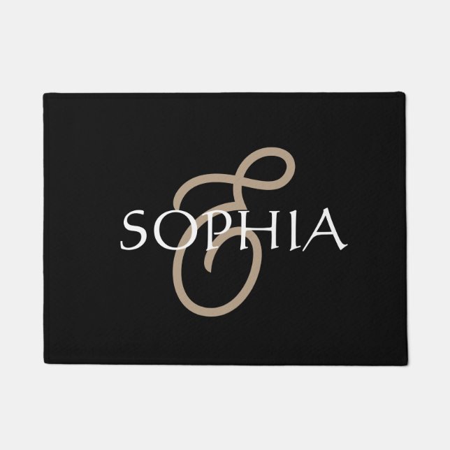 Personalised Black gold monogrammed  Doormat (Front)