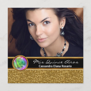 Personalised Black Gold Photo Quinceanera Invitation