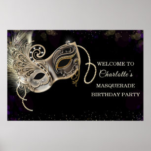 Personalised  Black Gold  Purple Masquerade Party Poster