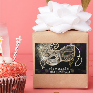Personalised  Black Gold  Purple Masquerade Party Rectangular Sticker
