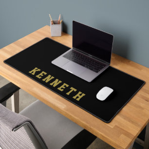 Personalised Black Gold Retro Name Minimalist Men Desk Mat