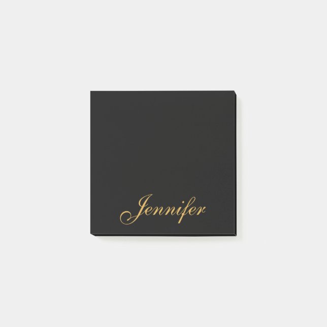 Personalised Black Gold Script Monogram Post-it Notes (Front)