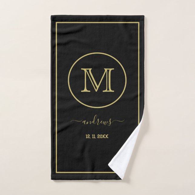 Personalised black gold Signature Name Towel (Hand Towel)