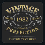 Personalised Black Gold Vintage Aged To Perfection Square Sticker<br><div class="desc">Black and gold fun vintage aged to perfection adult birthday gift idea for men,  great for any age birthday celebration,  or other occasions. Custom it with your own text.</div>
