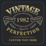 Personalised Black Gold Vintage Aged To Perfection Square Sticker<br><div class="desc">Black and gold fun vintage aged to perfection adult birthday gift idea for men,  great for any age birthday celebration,  or other occasions. Custom it with your own text.</div>