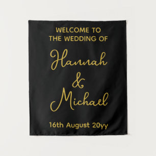 Personalised Black Gold Welcome to Wedding Fabric Tapestry